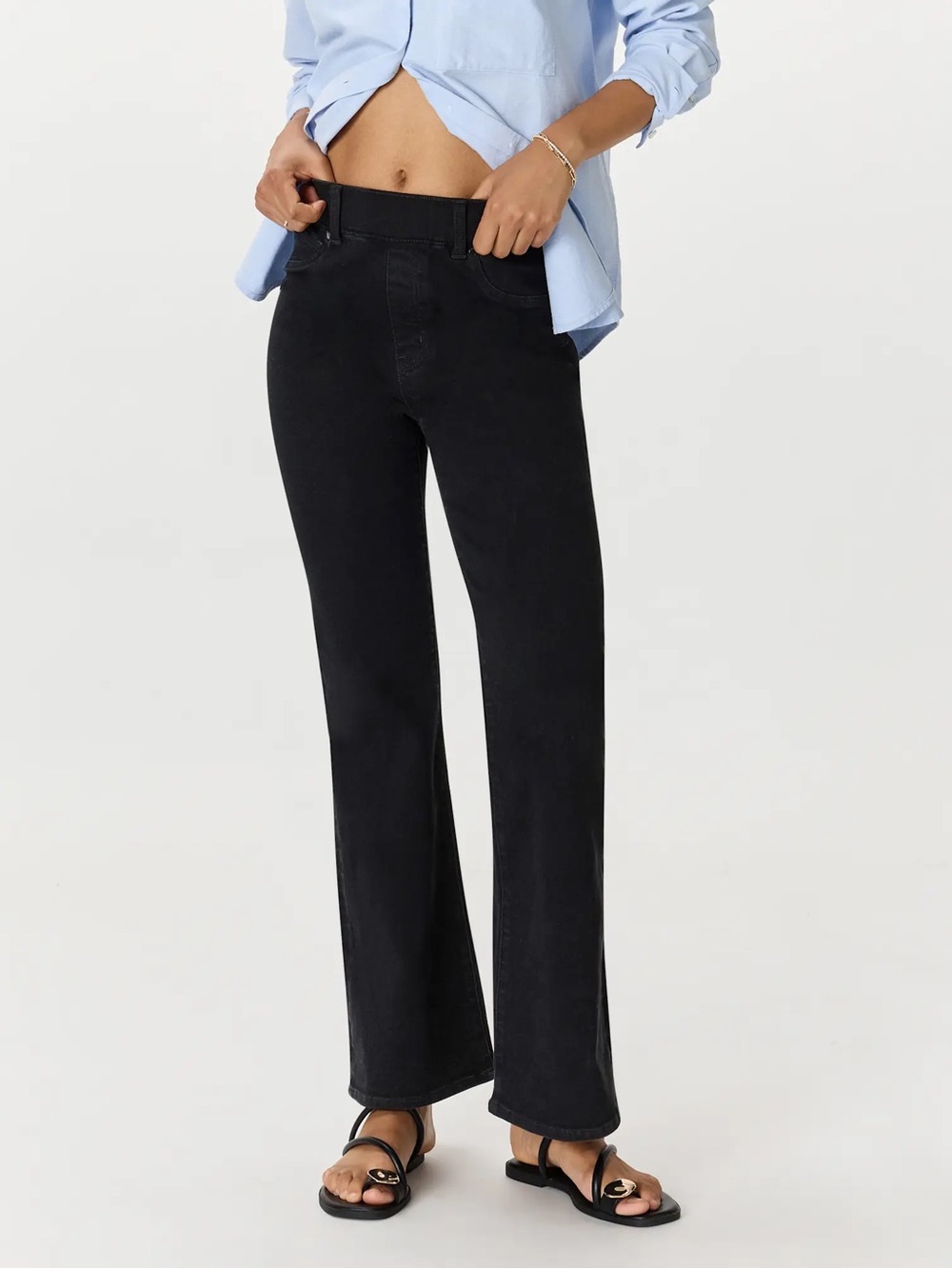 Quince Nina Stretch Pull-On Flare Jeans Raven Black Size Small NEW